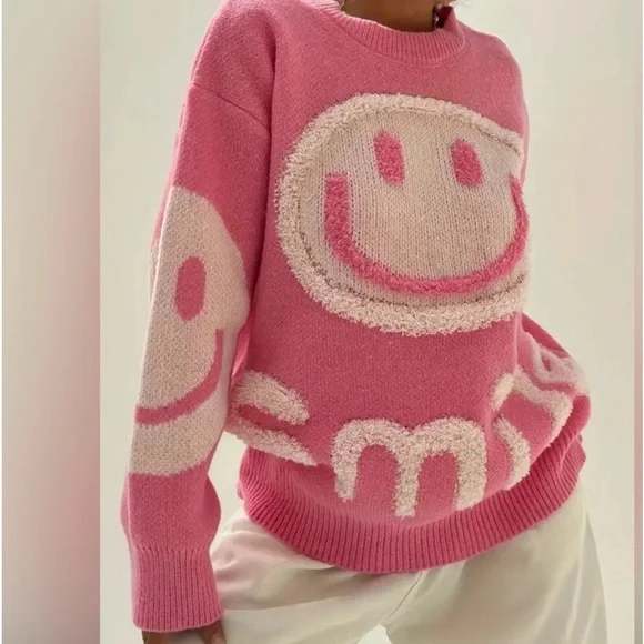 NWT Pink Smiley sweater size medium - Picture 1 of 3